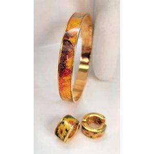 Gold Monet Sunflower Bangle Bracelet and Post Earrings Set by The Met Dh807